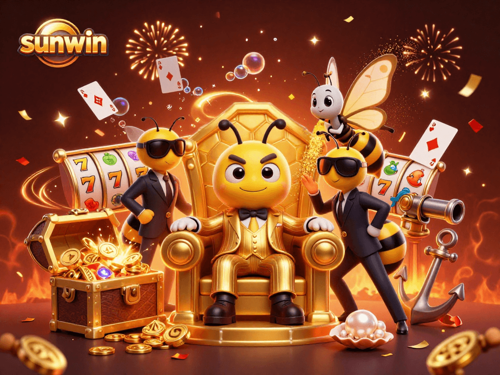 Experience the vibrant sunwin bumblebee mob boss scene amidst exciting slot reels and dazzling gems.