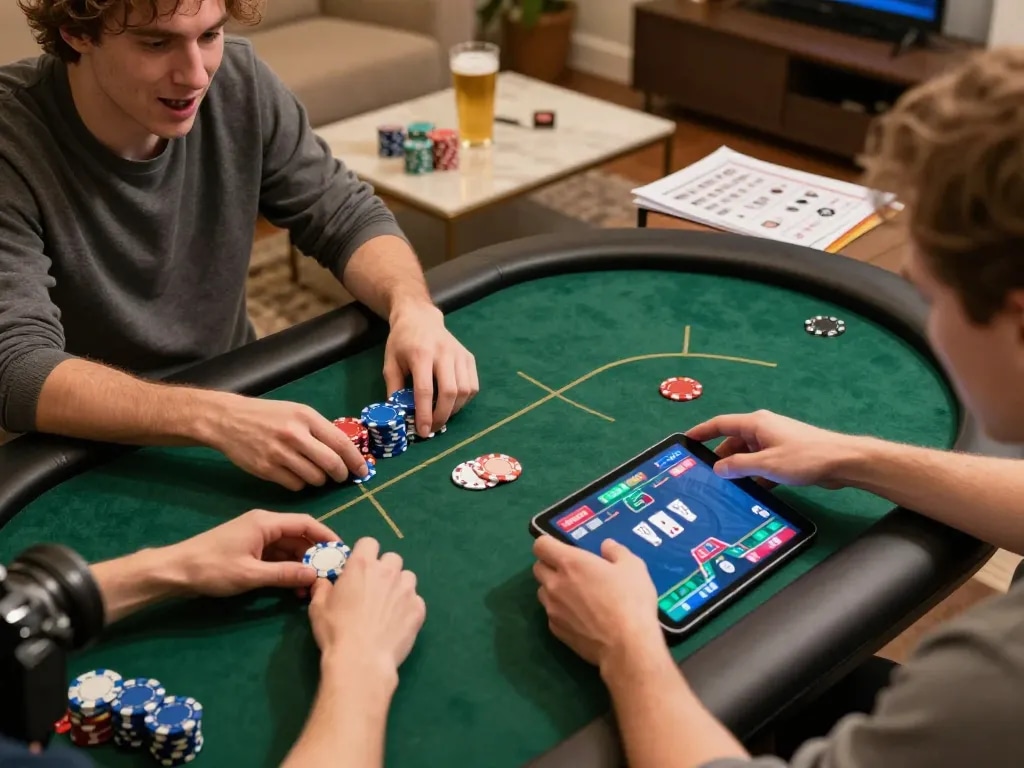 LC88 online poker game with player placing chips in a cozy home setting