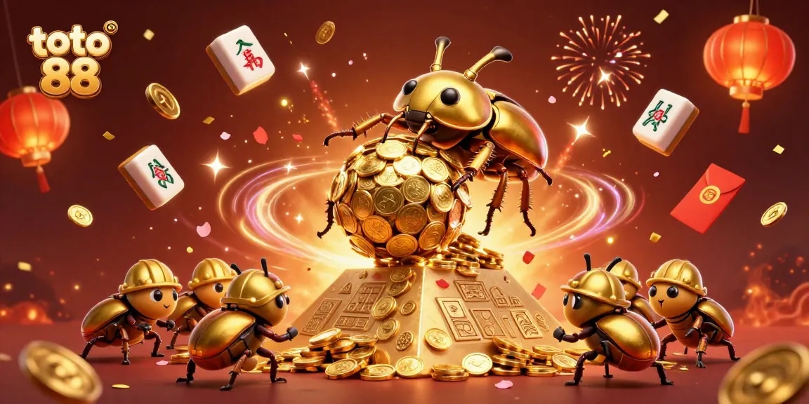 Spin the reels with toto 88 in a vibrant 3D scene filled with luck and celebration elements.