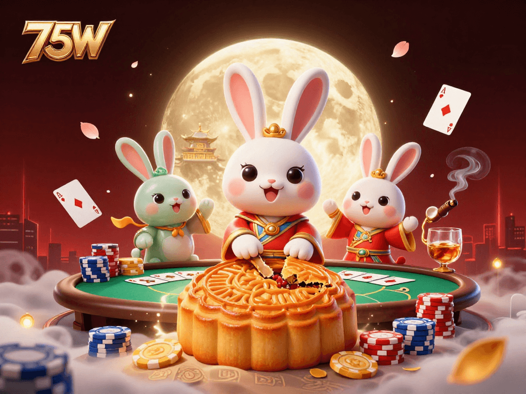 Aproveite a emoção da 75W com cartas de poker e fichas em uma ilustração 3D vibrante e mágica.