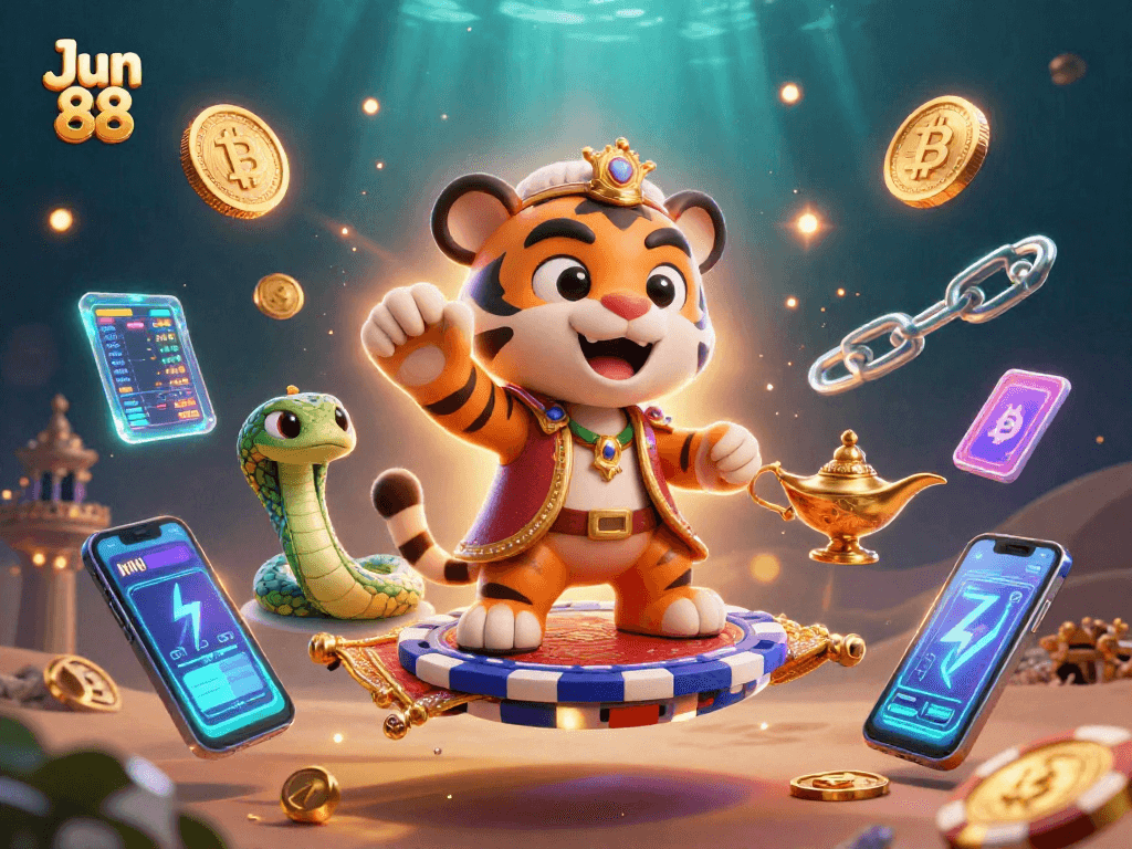 Experience thrilling wins at Jun 88 with stunning 3D casino illustration showcasing vibrant elements.