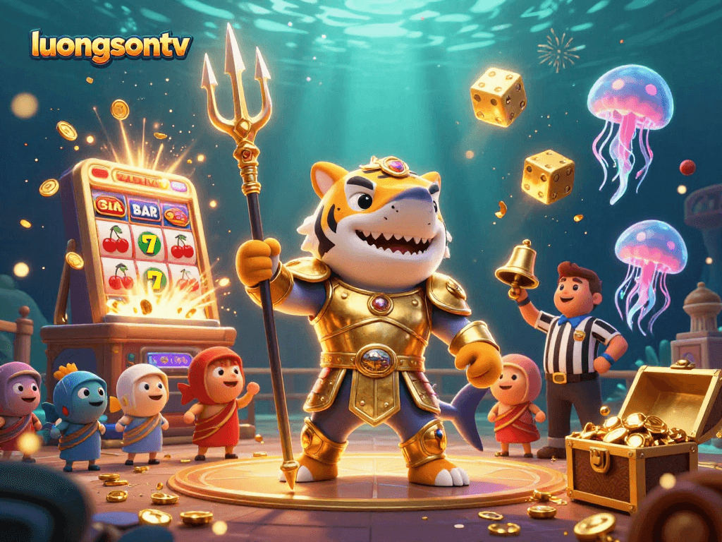 Engage in thrilling gameplay with luongsontv's vibrant casino illustration featuring a dynamic underwater scene.