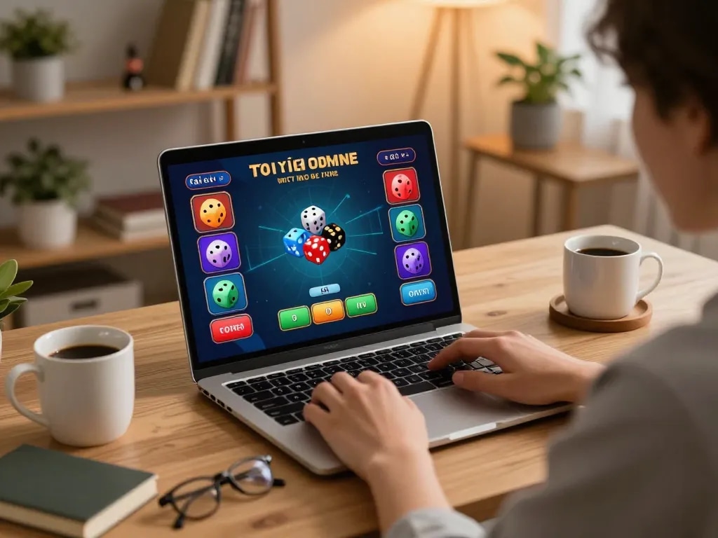 Tài xỉu online gaming session at home, showcasing a player strategizing with a laptop.