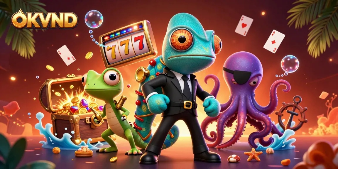 Experience the excitement of OKVND with a vibrant casino scene featuring dynamic game elements.