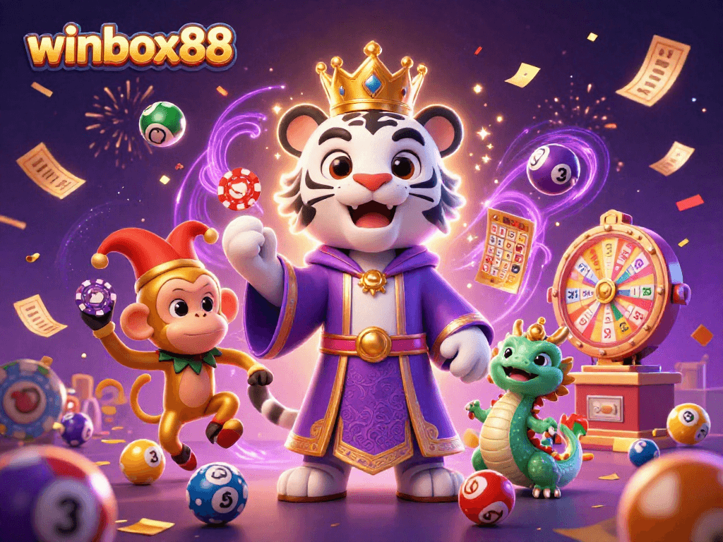 winbox88 showcases an exciting casino scene with vibrant characters and dynamic gaming elements