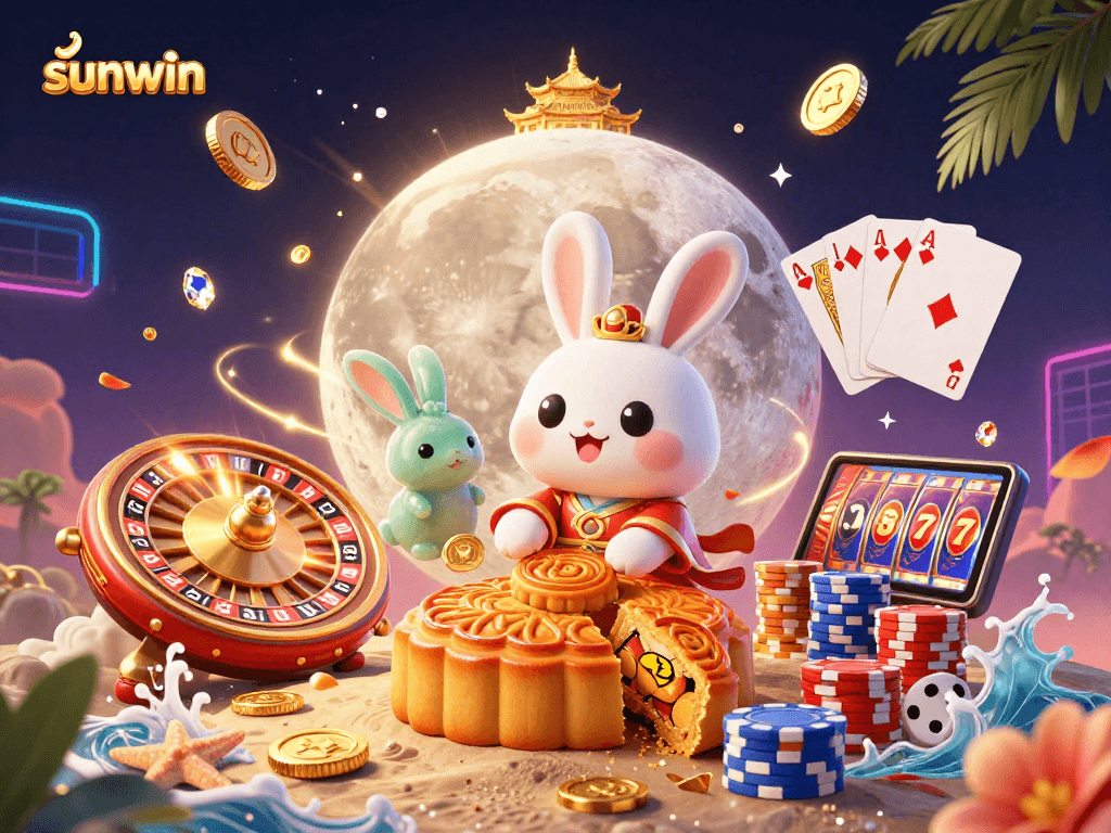 Experience sunwin's thrill with a magical moon rabbit scene, revealing poker rewards.