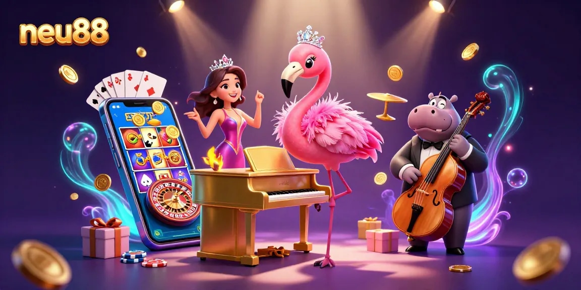 Experience thrilling gameplay at neu88 with vibrant casino elements and characters in dynamic action.