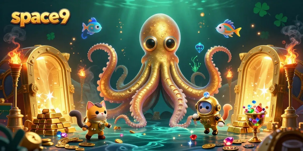 Play exciting games at space9 with golden treasures and a diving cat in a sea of riches.