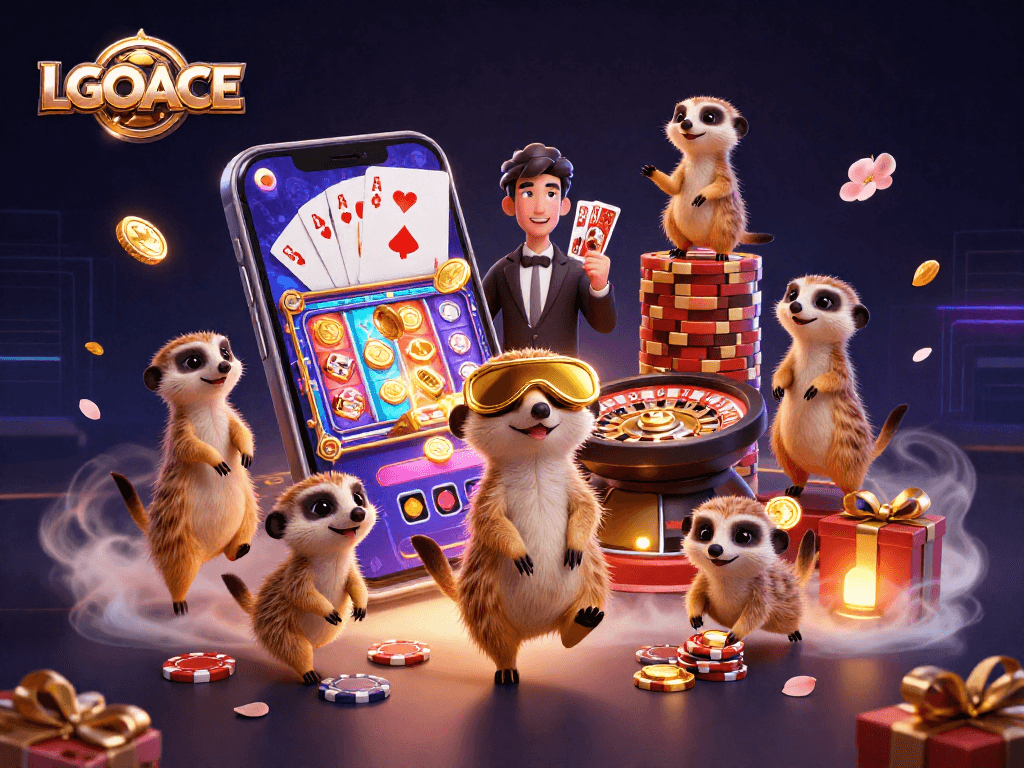 LGOACE meerkats manage a lively casino scene, showcasing lively gaming elements and vibrant characters.