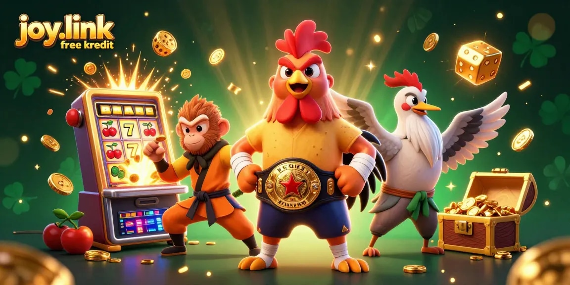 Experience joy.link free kredit with vibrant 3D gambling action featuring a Muay Thai rooster and casino games.