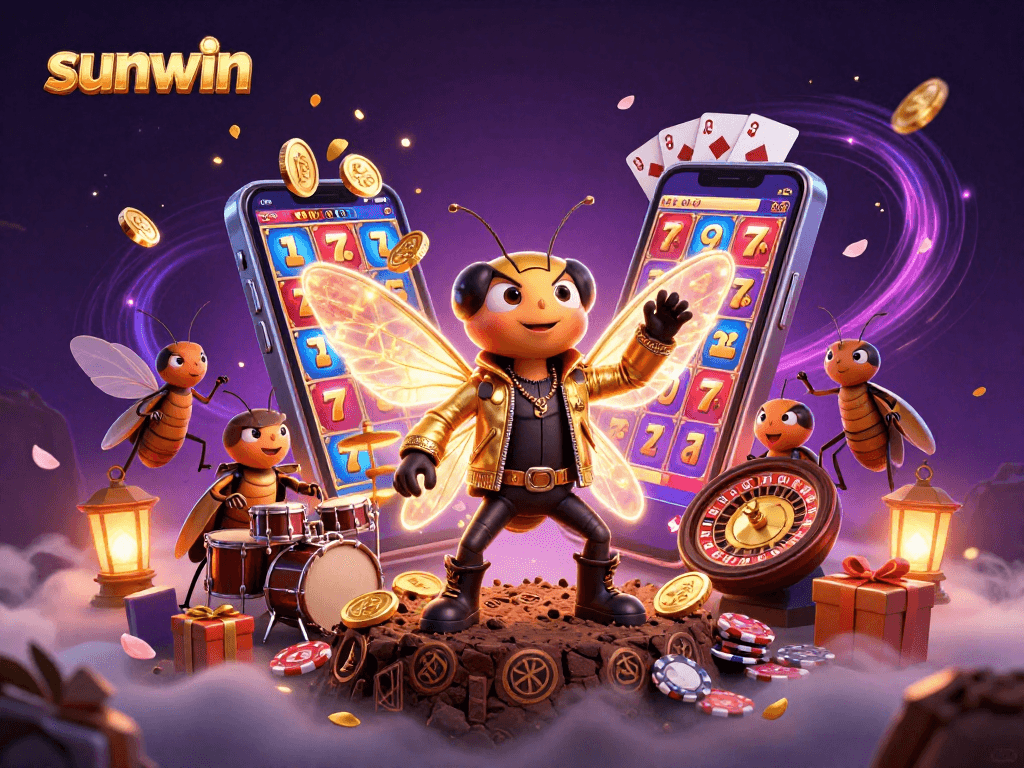 Experience exciting gaming with sunwin's vibrant 3D casino scene filled with slots and vibrant characters.
