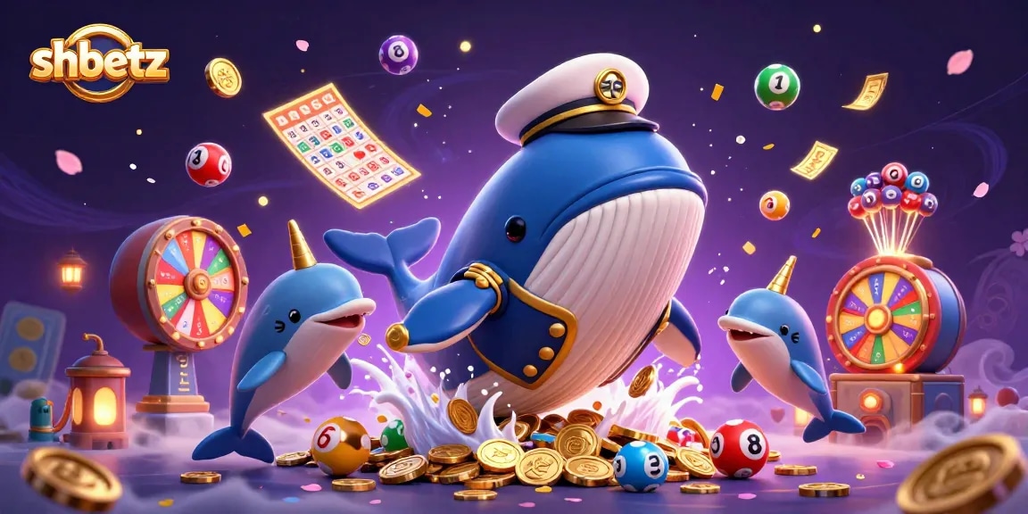 Experience thrilling wins at shbetz with playful dolphins and a giant whale in a vibrant casino scene.
