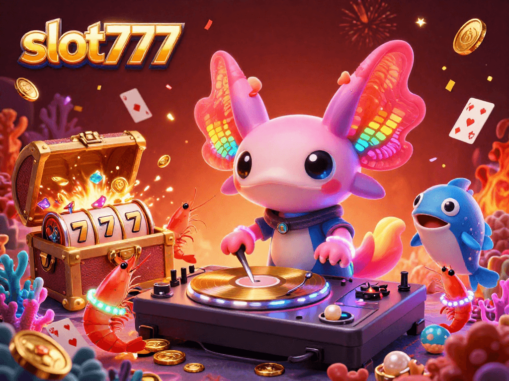 Engage in exciting gameplay on slot777 with vibrant casino elements and lively characters celebrating jackpot wins.