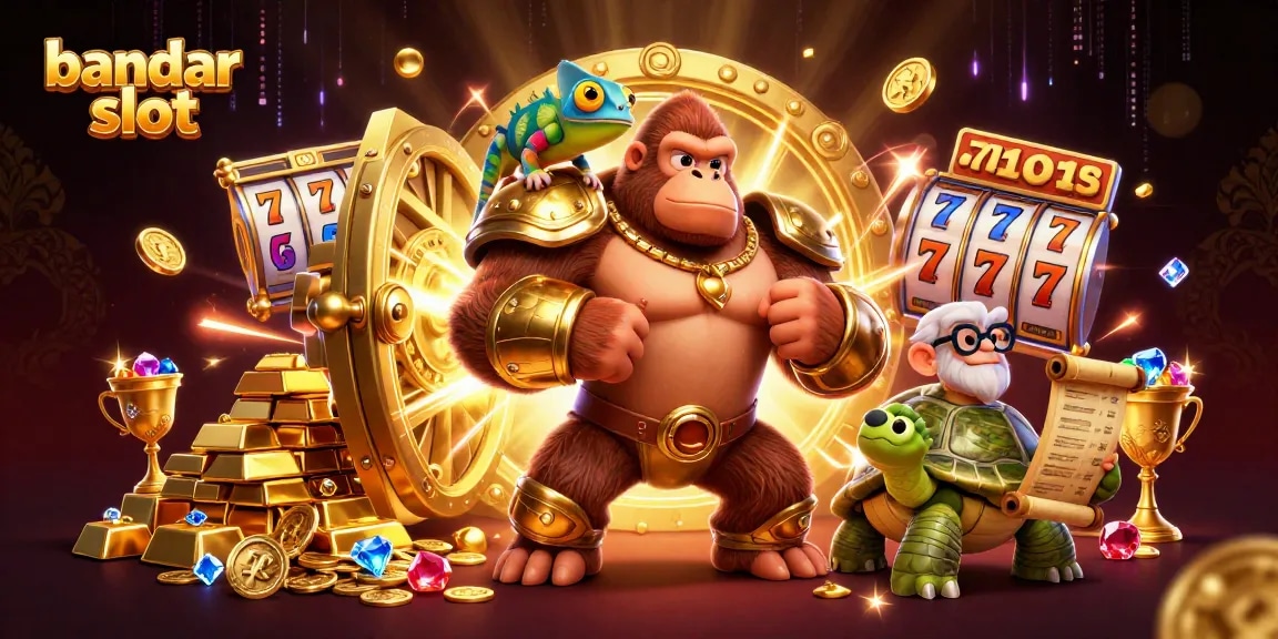 Engage in thrilling play at bandar slot with a powerful gorilla king, gems, and jackpot reels.