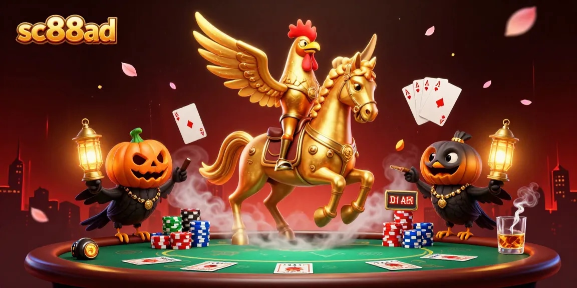 Engage in thrilling gameplay at sc88ad with a golden rooster headless horseman amid vibrant casino action.