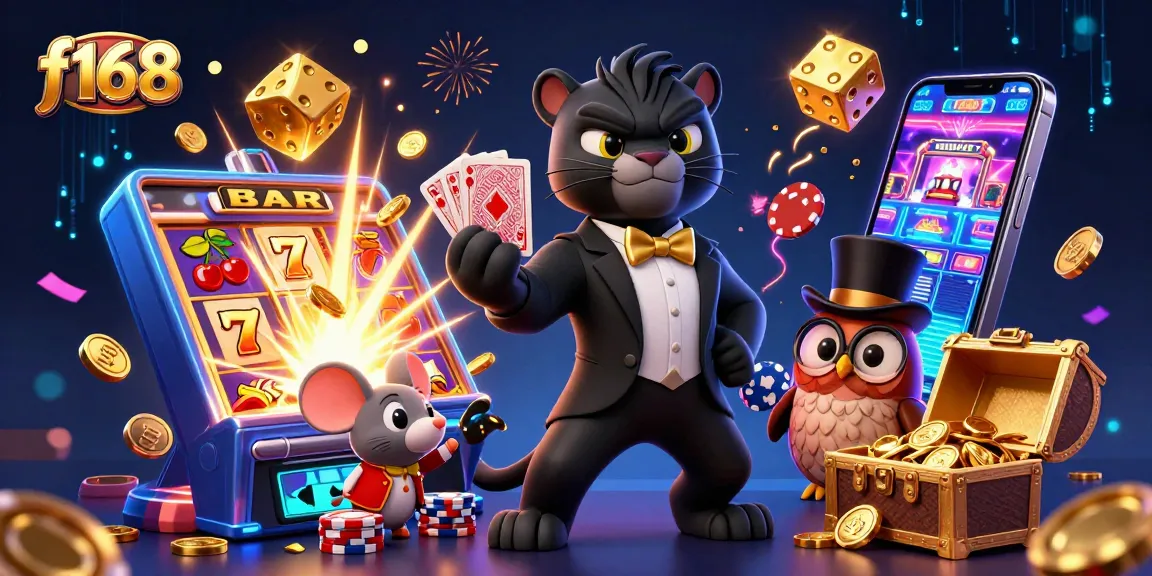 Experience thrilling gameplay at f168 with a stylish panther, owl, and lucky mouse in an exciting casino scene.