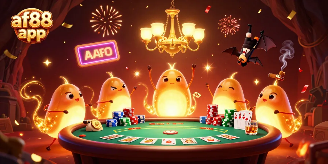 Engage in thrilling gameplay with the af88 app at a vibrant casino scene illuminated by glowworms.