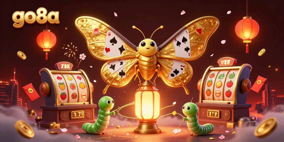 Experience go8a's thrilling casino atmosphere with a vibrant illustration of golden casino elements.