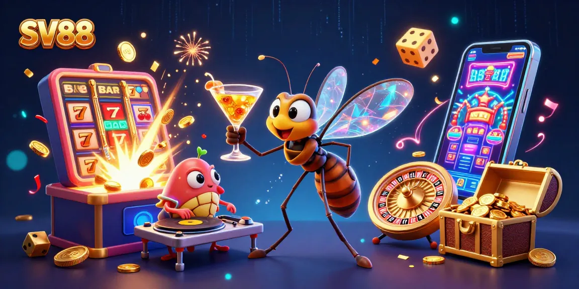 SV88 casino mascot coming to life with exciting gaming elements in a vibrant scene