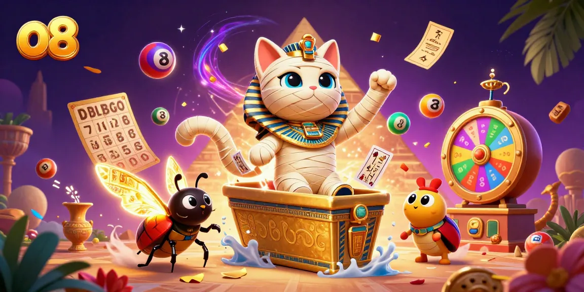 Play and win big at O8 with a vibrant casino scene featuring dynamic ticket and ball elements.