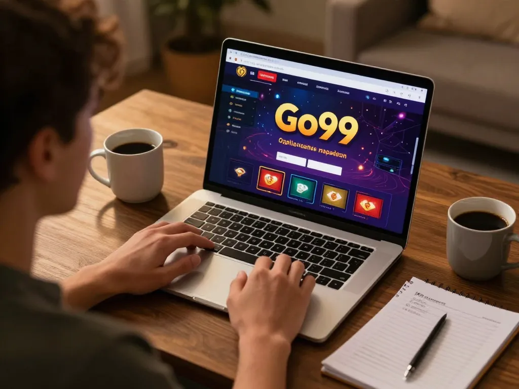 Engaging with Go99 casino platform in a cozy home setting, showcasing strategic gameplay.