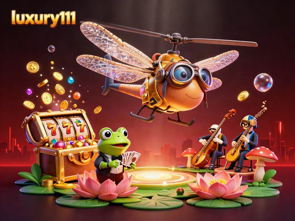 Experience thrilling moments at luxury111 with a vibrant casino scene featuring engaging characters and exciting slot elements.