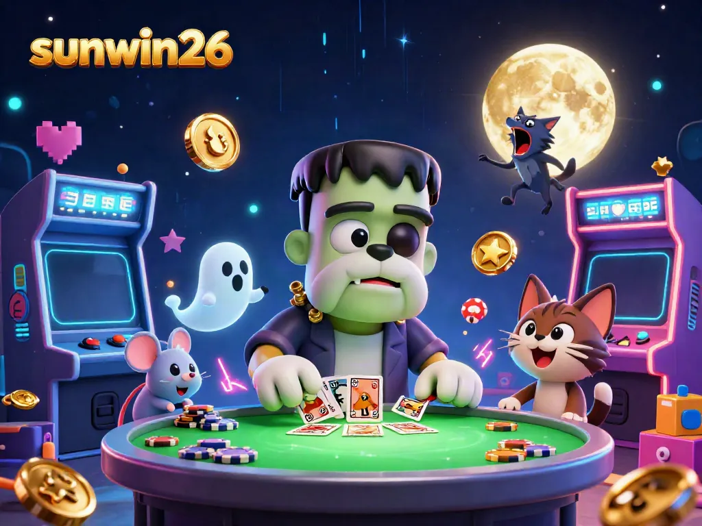 Enjoy thrilling card games with sunwin26 in a vibrant 3D casino scene with animated characters and dynamic elements.