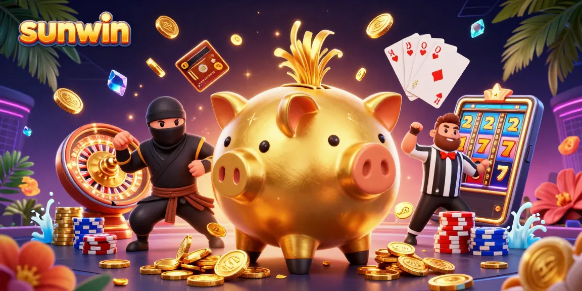 Experience thrilling gaming with sunwin's vibrant 3D casino scene featuring glorious winnings.