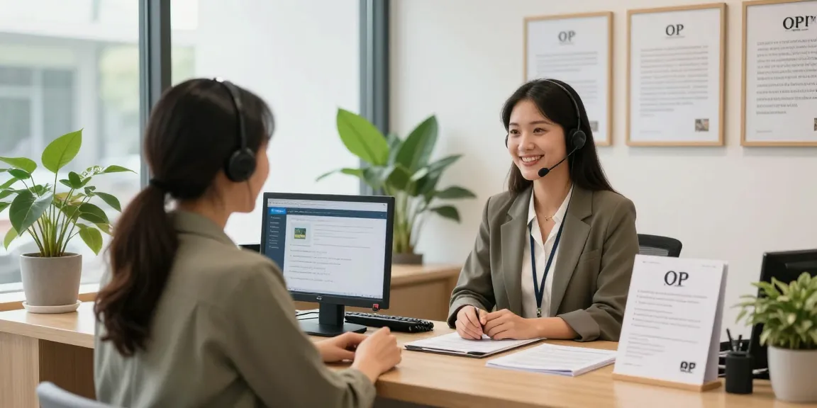 Engaging OP service consultation featuring 오피코리아, showcasing friendly staff helping clients.