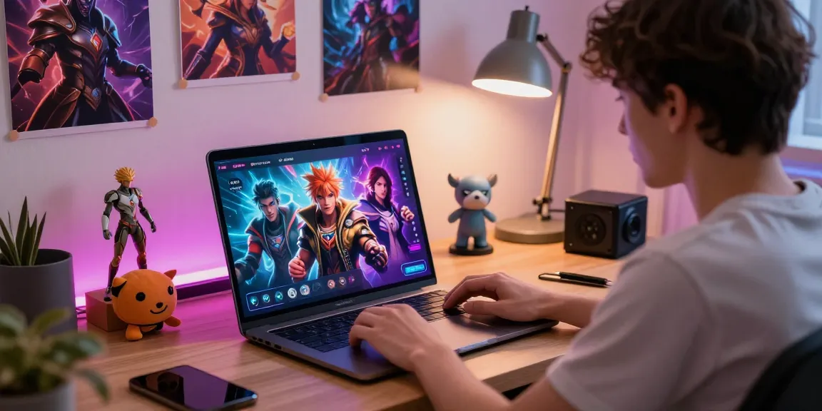 Engaging NSFW character AI roleplay experience on a modern laptop with vibrant chat display and cozy workspace atmosphere.