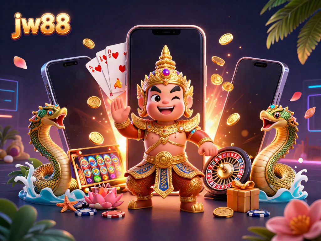 Engage with the vibrant jw88 casino experience, showcasing dynamic slot game action amidst enchanting characters.