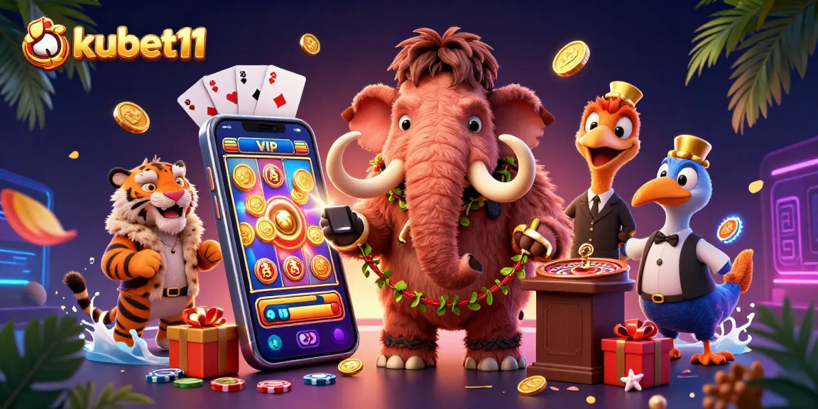 Experience thrilling gaming at kubet11 with a vibrant casino scene featuring unique characters and dynamic slot elements.
