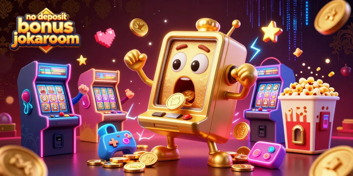 Experience excitement at the no deposit bonus casino jokaroom with a cartoon slot machine hitting a jackpot!