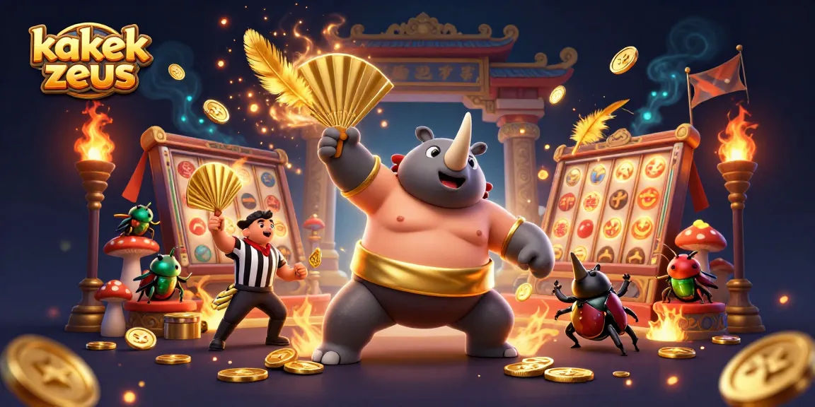 Kakek Zeus engaging players with thrilling slot machine action in a vibrant casino scene.