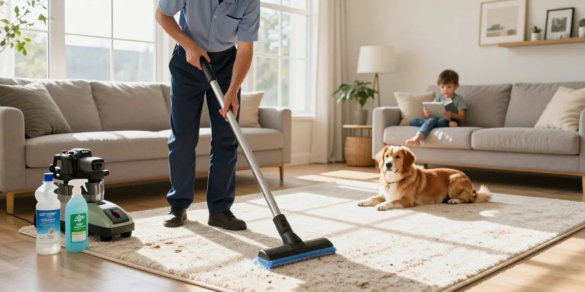 Rug cleaning buffalo ny in a cozy living room with a professional cleaner revitalizing an area rug.