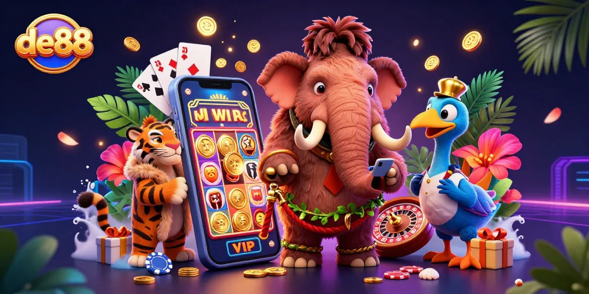 Experience the vibrant energy of de88 with colorful slot games and dynamic characters in a stunning 3D scene.