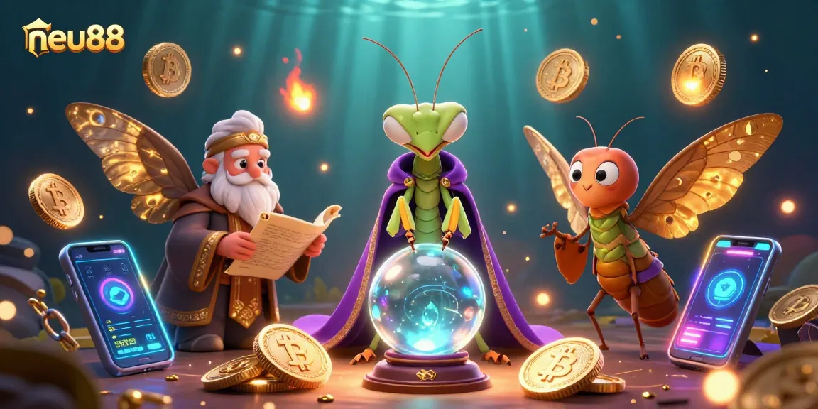 Experience thrilling gaming at neu88 with a mystical fortune teller and vibrant crypto coins