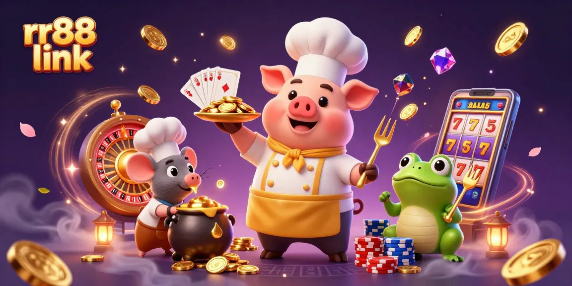 Experience the thrill of the rr88 link with gold coins and casino elements in a vibrant 3D scene.
