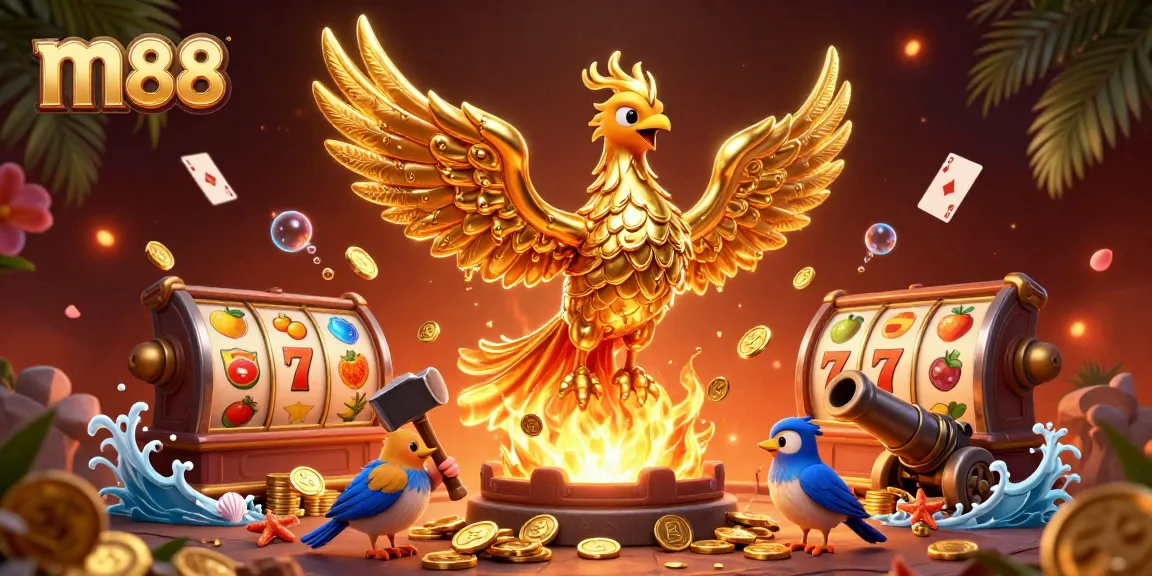 Experience casino excitement with m88 as molten gold transforms into coins amidst dynamic gaming elements.