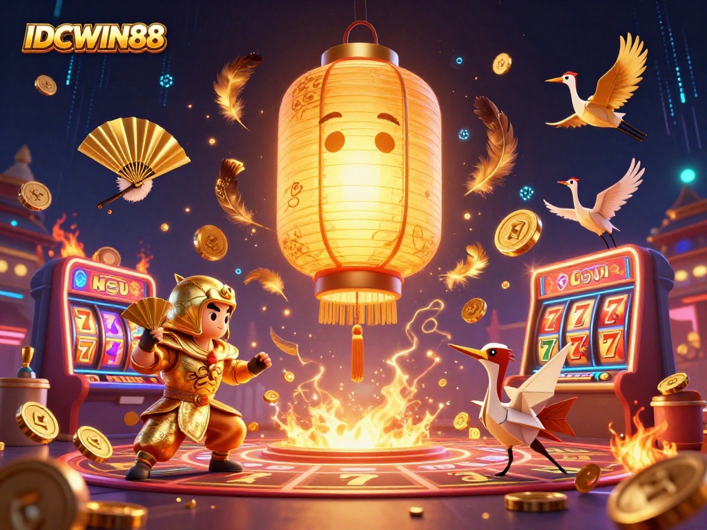 Engage with thrilling gameplay at IDCWIN88, featuring a vibrant casino scene with animated characters and lucky symbols.