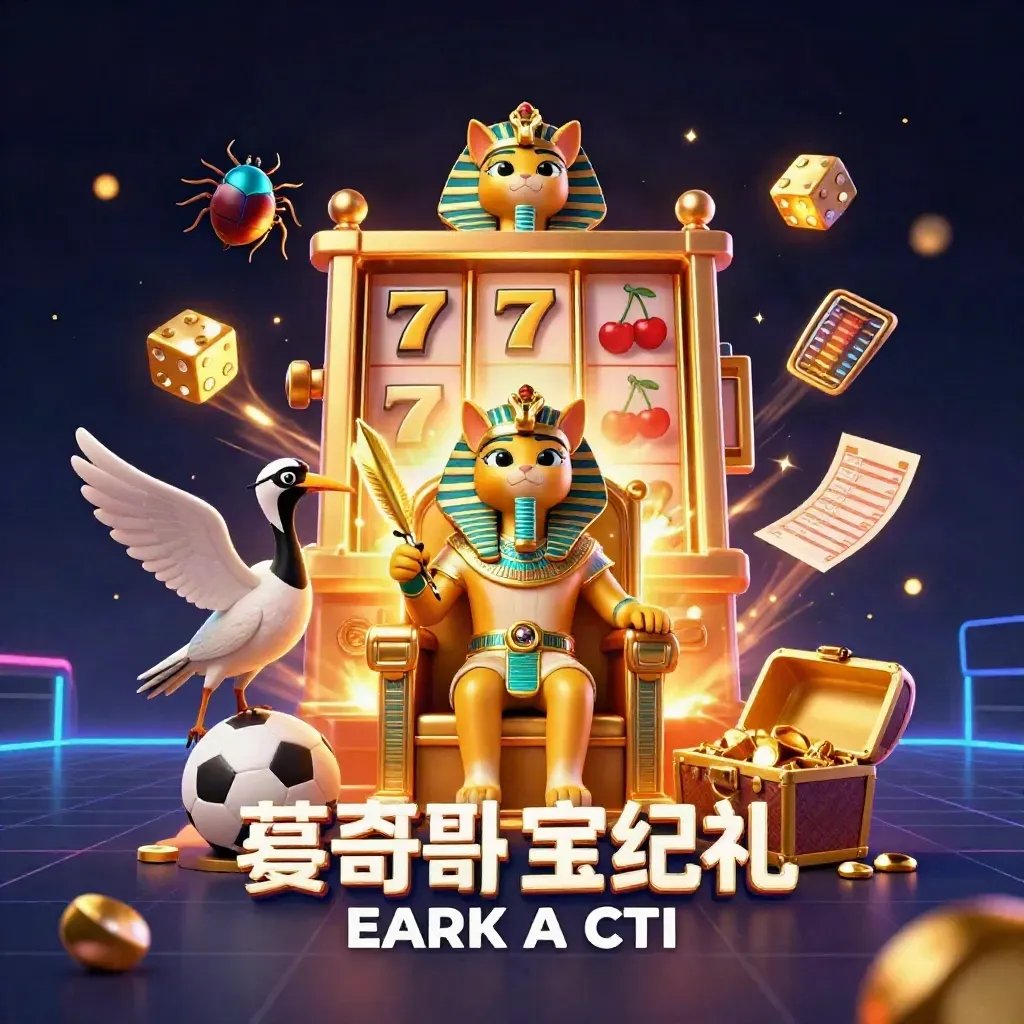 Pharaoh cat on gold throne with ibis scribe, gem-wing scarabs, exploding slot machine and gold.