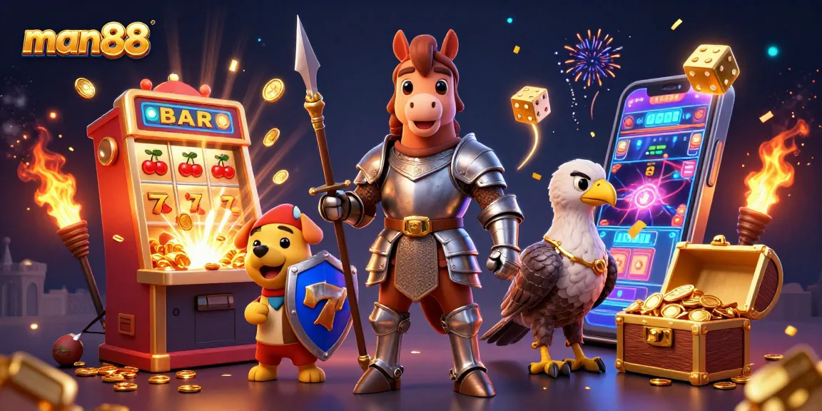 Experience man88's excitement with a slot machine jackpot explosion and cartoon characters in action.