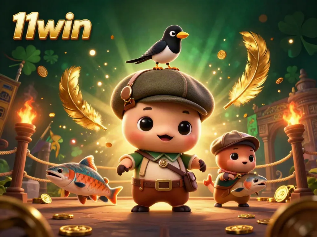Engage in thrilling 11win action with a vibrant casino scene featuring animated characters and gold coins.