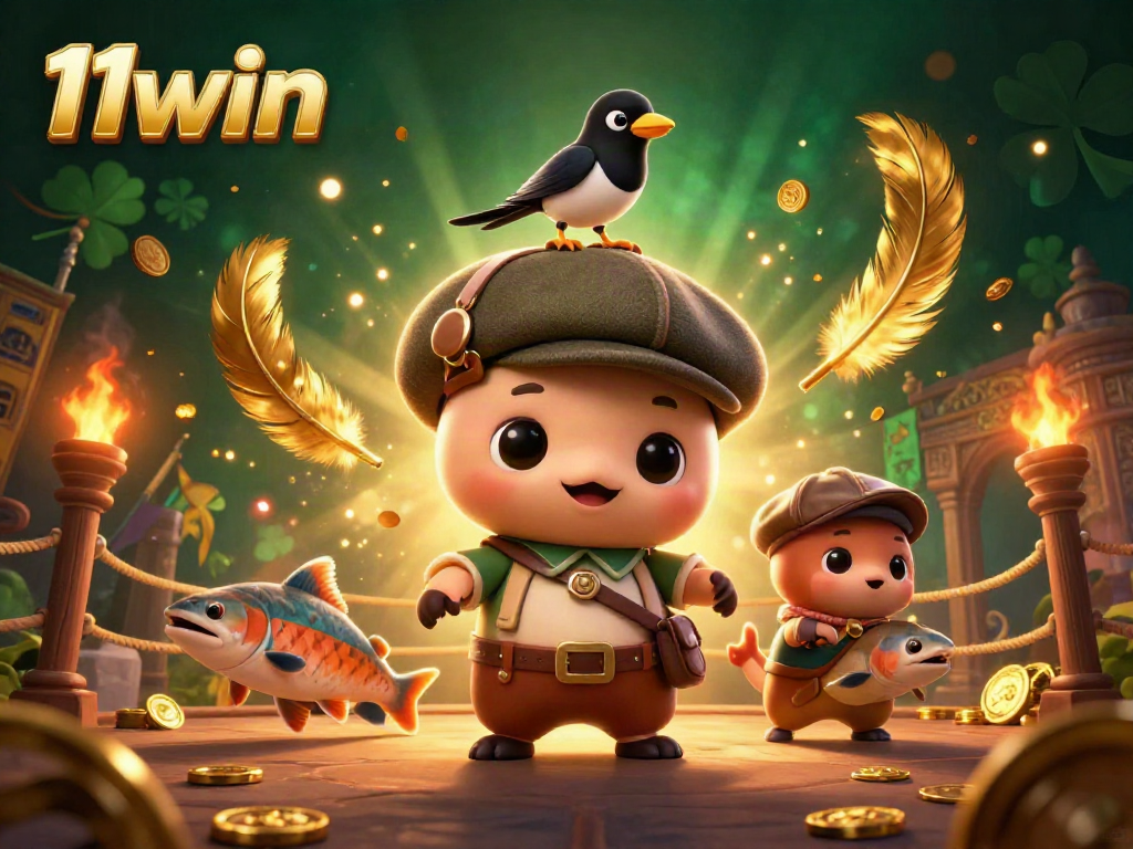 Engage in thrilling 11win action with a vibrant casino scene featuring animated characters and gold coins.