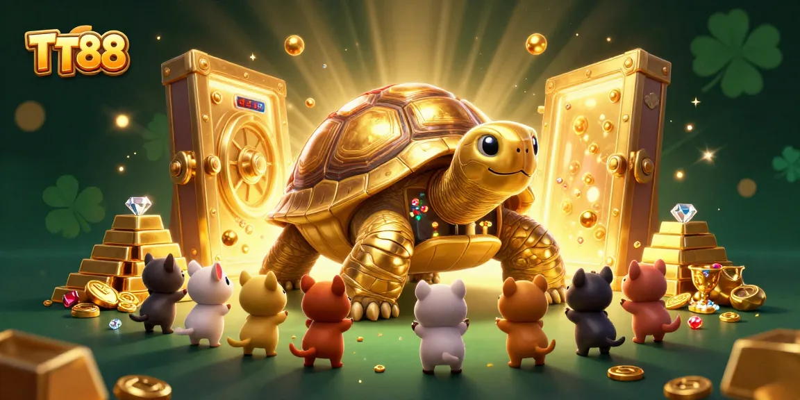 Experience winning thrills at TT88 with a lively casino scene featuring a golden tortoise pinball machine.