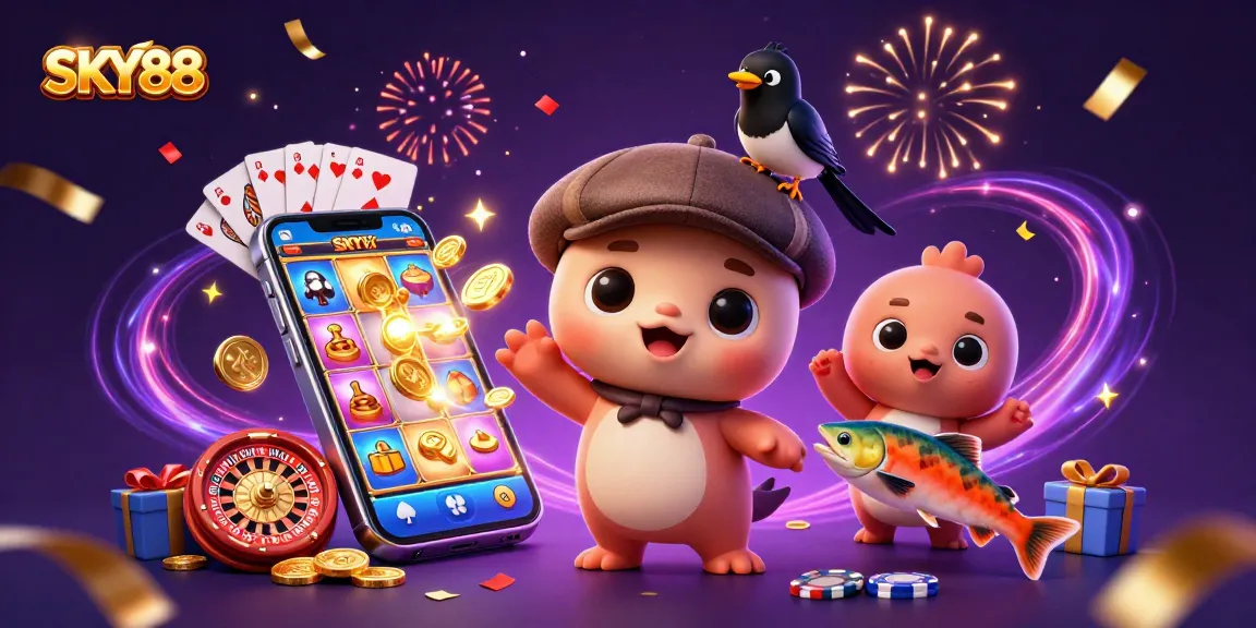 Spin winning reels with SKY88's vibrant gaming scene, featuring playful Nessie and slot elements.