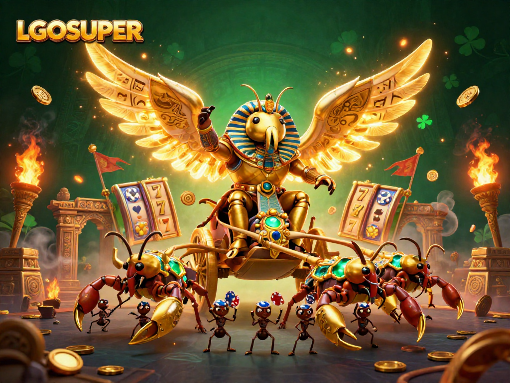 Experience the excitement of LGOSUPER with vibrant slot reels and stunning golden elements.