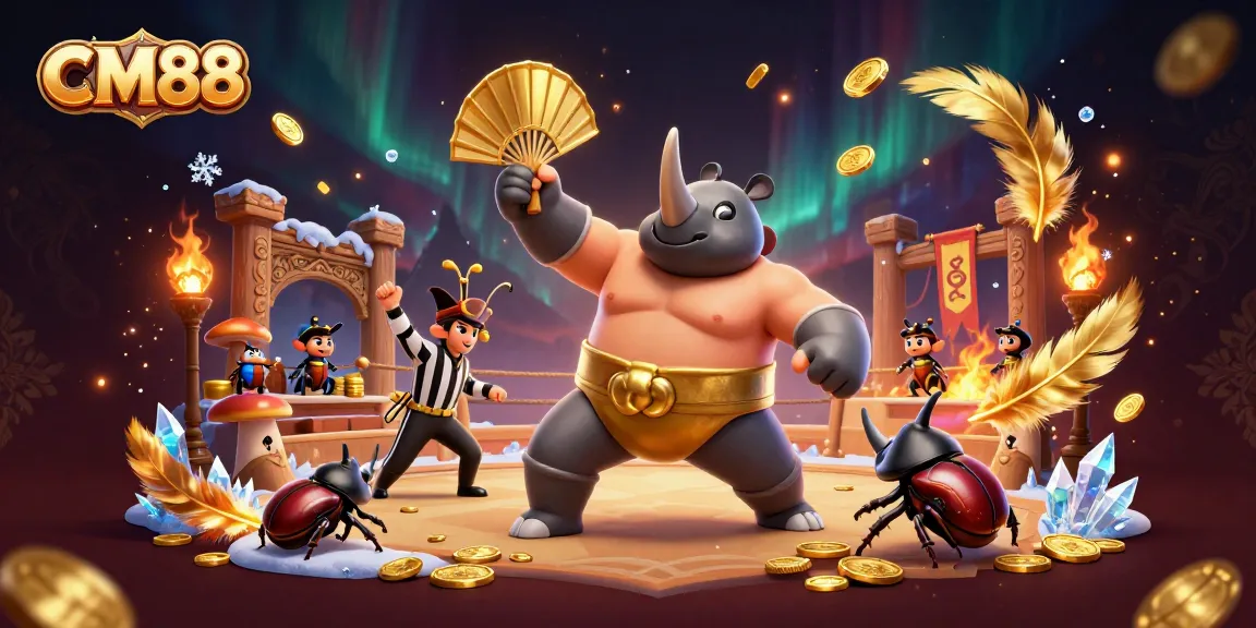 Experience thrilling action at CM88 with animated beetle characters in a vibrant casino scene.