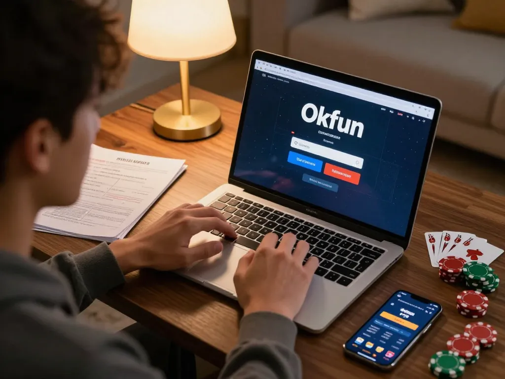 Engage in okfun đăng nhập with a strategic home gaming setup, showcasing an immersive online casino experience.