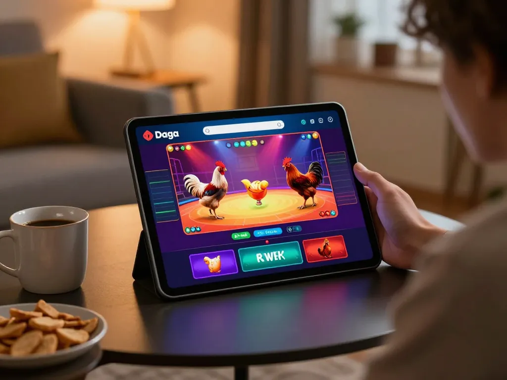 Daga mobile betting interface on tablet showcases live games in a cozy home setting